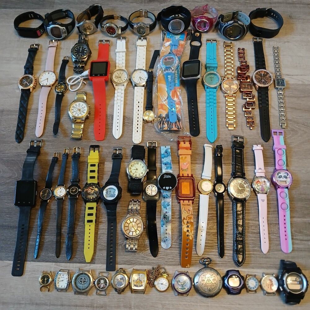 Huge Watch Lot of 50+ Mixed Brands Vintage & Modern Parts/Repair Untested-Box A6
